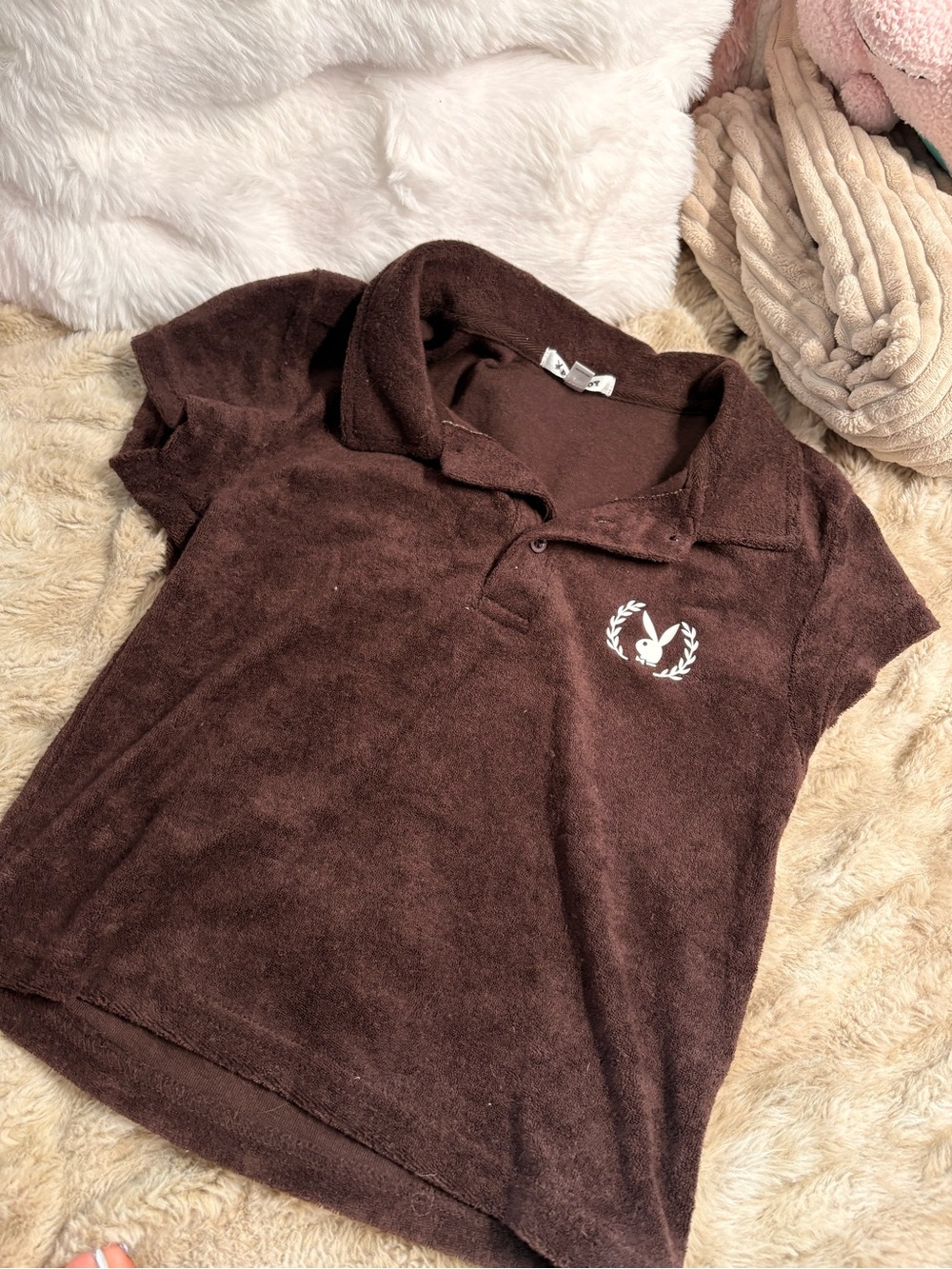 PLAYBOY Brown Terry Polo Shirt with Embroidered Logo